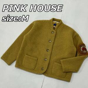 size:M【PINK HOUSE】ピンクハウス キッズ ウール カーディガン ジャケット ベアー ワッペン マスタード 日本製 P0554KAL04