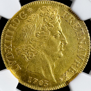 ★最高鑑定 太陽王 2ルイドール 唯一品★ 1703年A フランス ルイ14世 ダブルゴールドルイス 金貨 MS62（NGC,PCGSアンティークコイン投資）
