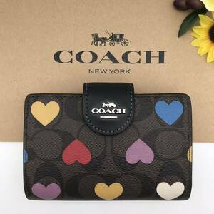 COACH 財布 ★大人気★ミディアム コーナー ジップ ウォレット シグネチャー キャンバス ハート プリント CP418 SVN2R 新品