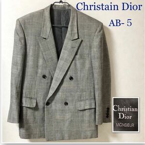 Christain Dior monsieur クリスチャンディオールムッシュ　テーラードジャケット ダブル　ウール&リネン　グレンチェック　AB-5 Mサイズ