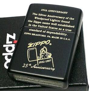 ZIPPO ライター 25thAnniversary 黒金 ジッポ マットブラック 25周年 艶消し黒 かわいい ロゴ メンズ プレゼント ギフト