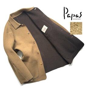 最高級【定価7万】Papas パパス ウールジャケット ダブルフェイス L メンズ【Pロゴ刺繍】メンズ 着心地抜群 日本製 ハーフコート