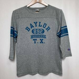 【Champion × BEAMS】ヴィンテージレプリカ チャンピオン ランタグ フットボール Tシャツ グレー 染み込みプリント M／50s復刻 ビームス