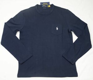 ●POLO RALPH LAURENポロラルフローレン長袖Tシャツ(紺,胸ポケット付,US-XS(JP-S))新品