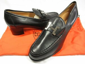 HH 未使用品【エルメス HERMES】 コンスタンス金具付き レザー スリッポン ローファー 靴 (レディース) size38.5 黒■18HT2432■