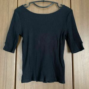 最終出品◆MOUSSY BACK LACE UP H／S TOP コンパクトトップス◆レディース FREE 黒 ブラック　マウジー バックレースアップ ニット