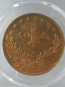 ●コイン● 1911 金貨 トルコ メフメト5世 500クルシュ AU
