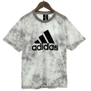 アディダス adidas Tシャツ 丸首 半袖 ロゴプリント マーブル柄 ホワイト 白 グレー ブラック 黒 S メンズ