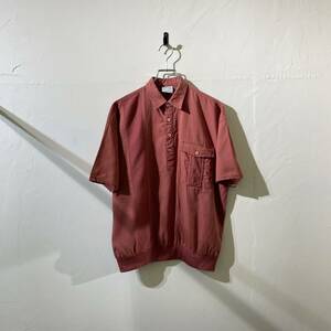 vintage euro design linen cotton polo shirt ヨーロッパ古着 ビンテージ デザインシャツ リネンシャツ 半袖シャツ コットン 70s 80s