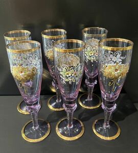 ベネチアンガラス　ムラノガラス　シャンパングラス　フルートグラス　6客セット