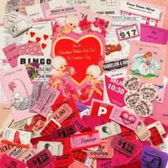 ジャンクジャーナル 素材  海外 チケット ヴィンテージ カード 紙モノ ピンク