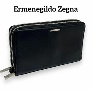 ★【極美品】Ermenegildo Zegna エルメネジルドゼニア ゼニア 長財布 トラベルケース ラウンドファスナー ダブルジップ ビジネス 黒　★