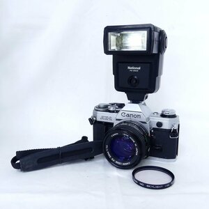 Canon キャノン AE-1 + FD 50mm F1.4 フィルムカメラ、National PE-250S ストロボ 現状品 USED /2404C