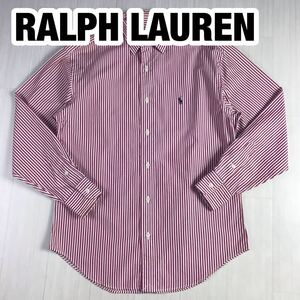 RALPH LAUREN ラルフローレン 長袖シャツ 4 ストライプ柄 レッド×ホワイト 刺繍ポニ