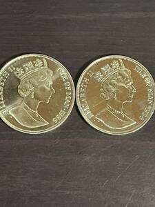 英領マン島　1986年メキシコワールドカップ　エリザベス2世 ワンクラウン　プルーフ記念硬貨 2枚