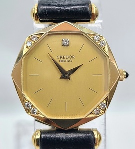 SEIKO CREDOR K18 ダイヤ 金無垢 腕時計 セイコークレドール ダイヤモンド9石 18金 8420-5160 レディース クォーツ 保証書 電池交換済 
