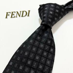 【美品】FENDI フェンディ ネクタイ ズッカ小紋柄 FF ブラック イタリア製 メンズ スーツ 総柄 ハイブランド 高級 ブランドロゴ