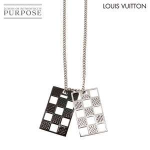 新品同様 ルイ ヴィトン LOUIS VUITTON コリエ プレート ダミエ パーフォレート ネックレス シルバー ブラック M64191 90229534