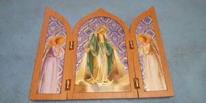 宗教：板絵 木製 画 キリスト 聖 母子像 無原罪の聖母 教会 年代物 イタリア製 アンティーク IE1F/オクパナ