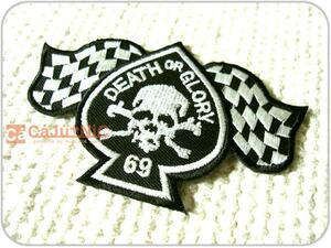 刺繍ワッペン/スカル DEATH OR GLORY 69/バイカー