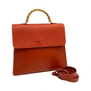 極 美品 LOEWE ロエベ ロゴ ベラスケス ツイストハンドル 金具 レザー 本革 2way ミニ ハンドバッグ ショルダーバッグ レッド 32131