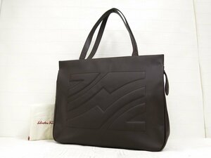 ◆美品◆Salvatore Ferragamo フェラガモ◆レザー 本革◆トート ショルダー バッグ◆ダークブラウン シルバー金具◆肩掛け◆A4744