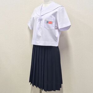 A303 (中古) 兵庫県 氷丘中学校 セーラー服 上下セット /M/L/W69/白3本ライン/加古川松原屋/夏服/夏用/半袖/制服/学生服/高校/女子学生