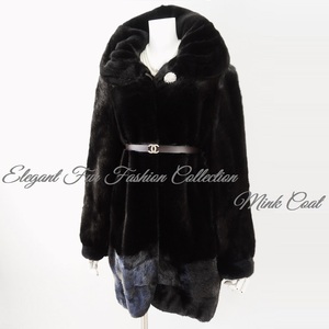 上品なリッチさを印象づけたいとき☆スカンブラックミンク毛皮のコート ミンクコート リアルファーコート レディース ファーコート