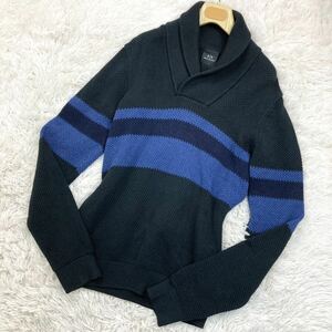 美品/●ARMANI EXCHANGE アルマーニエクスチェンジ ニット ショールカラー 長袖 ローゲージ 現行モデル サマーコットン メンズ 黒 ブラック