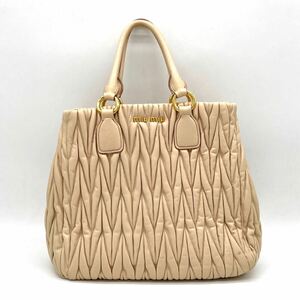 1円 良品 miu miu ミュウミュウ マテラッセ ギャザー トートバッグ ハンドバッグ ピンクベージュ ゴールド金具