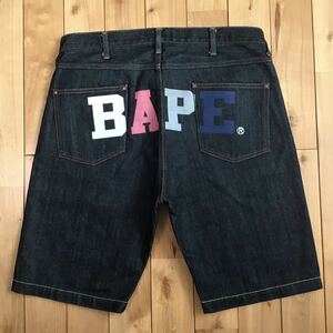 ★新潟限定★ Niigata color BAPE LOGO デニム ハーフパンツ Lサイズ a bathing ape denim shorts pants エイプ ベイプ ショーツ m75