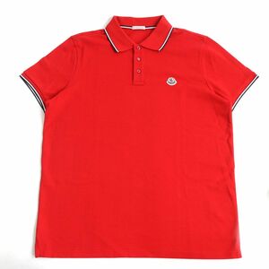 極美品◆MONCLER モンクレール MAGLIA POLO MANICA CORTA ロゴワッペン付き コットン100％ 半袖 ポロシャツ レッド L 正規品