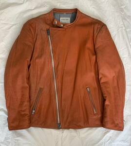 激レア HELMUT LANG Astro Biker Leather Jacket　本人期 イタリア製 アストロ バイカー ライダースジャケット サイズ50 オレンジ 