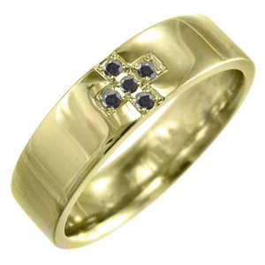 指輪 デザイン クロス 5ストーン ブラックダイヤモンド(黒ダイヤ) 18kイエローゴールド 4月誕生石