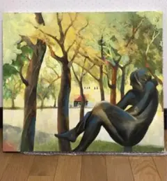 公園と裸婦ブロンズ像　 油彩画　F10号