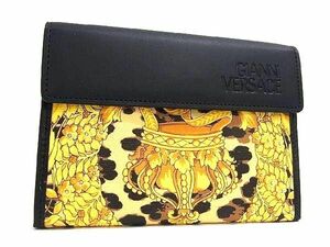 1円■極美品■ GIANNI VERSACE　ジャンニ ヴェルサーチ PVC×レザー 財布 ウォレット 小銭入れ カード入れ メンズ イエロー系 FB0336