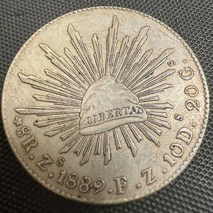 古錢　貨幣　メキシコ　1889年　大型コイン　F30 大型銀貨 貿易銀 重さ26.9g