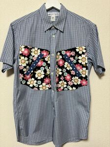 美品 comme des garcons shirt コム デ ギャルソン シャツ 半袖 フラワー 花柄 チェック junya watanabe man ジュンヤ ワタナベ マン