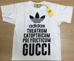 【新品タグ付き】 GUCCI×adidas 半袖Tシャツ XSサイズ ホワイト×ブラック グッチ アディダス クルーネック 正規店購入品　オーバーサイズ