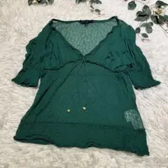 美品 GUCCI 半袖ニット シャツ グリーン ゴールド 金具 XS 緑