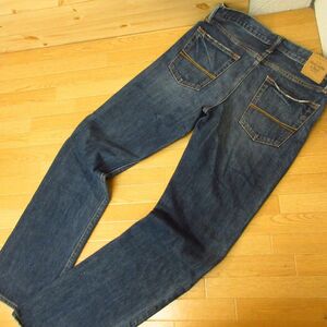 ◎使用少なめ！Abercrombie & Fitch アバクロ◆デニム パンツ ジーンズ Ｇパン ダメージ加工 ボタンフライ◆メンズ BLU W33×L32◆KP4768