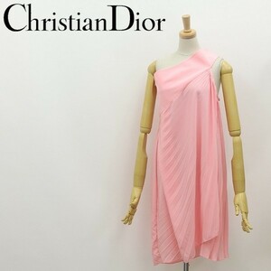 国内正規品◆Christian Dior クリスチャンディオール シルク100％ プリーツ サイドタック ワンショルダー ワンピース ピンク 44