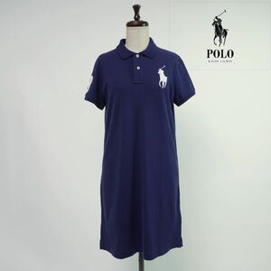 美品 POLO RALPH LAUREN ポロ ラルフローレン ビッグホース 半袖ポロシャツワンピース レディース 紺 ネイビー サイズM*OC141