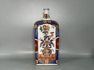 薩摩 女人図 四方瓶 花瓶 旧家蔵出薩摩焼 金欄手 双耳 四方 壷 高さ30.5cm 細密 つぶつぶ 花瓶 花入れ 壺 金彩 