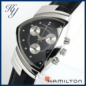 1円～ 3ヶ月保証付き 磨き済み 美品 本物 定番 人気 HAMILTON ハミルトン ベンチュラ クロノグラフ 革ベルト ブラック メンズ 時計