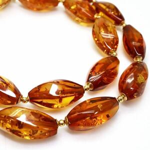 ＊K18天然本琥珀ネックレス＊◎a 約26.5g コハク アンバー amber necklace jewelry EA5/EA8