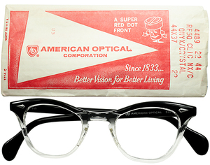 スーペリアTRUE CLASSIC 1960sデッドUSA製 アメリカンオプティカル AMERICAN OPTICAL AO キーホール FOX型ウェリントン黒 2TONE size44/22 