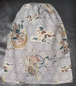 巾着袋◆サザンクロス風神雷神　グレー【約よこ22.5cm×たて29cm】　木綿　日本製生地　ドビー織　
