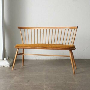 IZ73352F★レア Ercol ラブシート ベンチ ヴィンテージ ウィンザー エルム 無垢材 2人掛け クッション 付き 長椅子 アーコール 木製 椅子