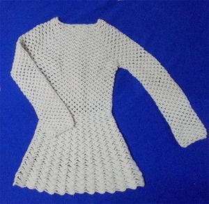 ハンドメイドかぎ針編み　手作りミニワンピース　手編み　crochet handmade short dress woolen cream white